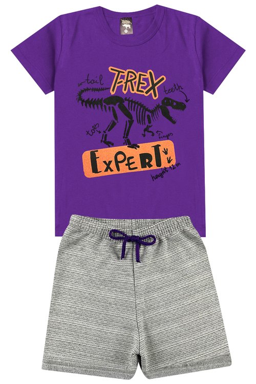 Conjunto Infantil Verão Masculino T-Rex Expert - Roxo