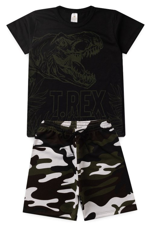 Conjunto Infantil Verão Masculino T.REX - Preto
